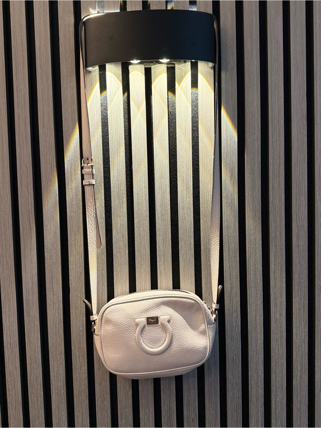 Salvatore Ferragamo Pebbled Leather Crossbody In Light Beige